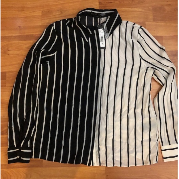 Willa Colorblock Stripe Silk Button-Up Shirt Alice + Olivia - Picture 8 of 12